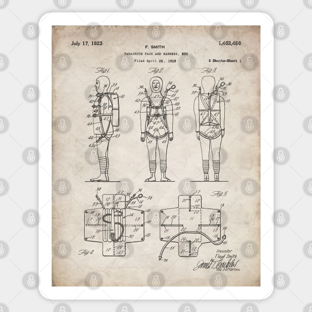 Parachute Pack Patent - Sky Diving Art - Antique Sticker by patentpress